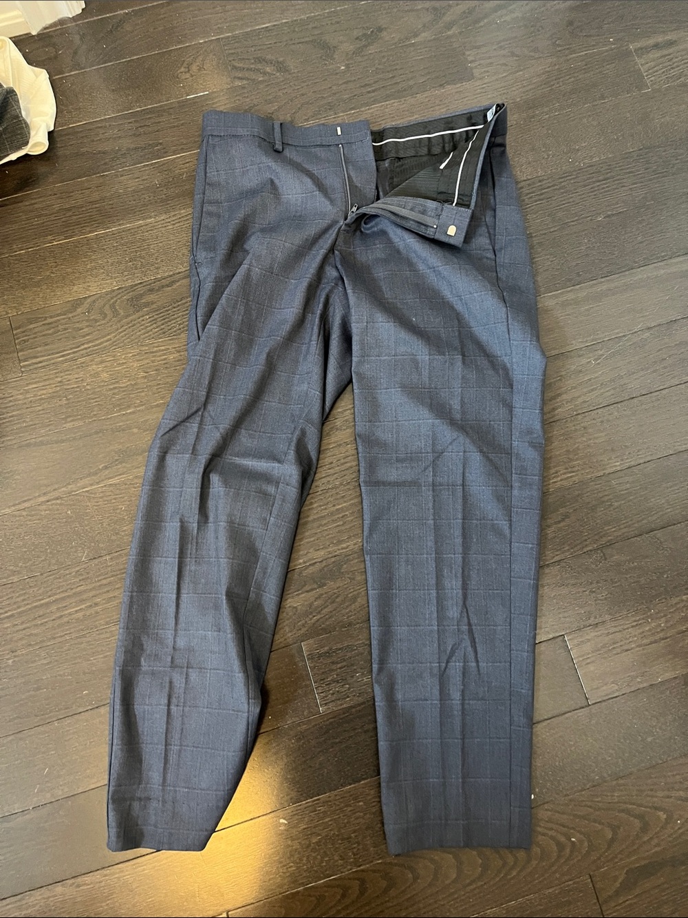 Kenneth Cole Reaction Men's Dark Blue Windowpane Dress Pants